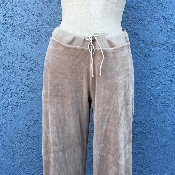 Y2k Velour Track Pants Beige Size Medium 2000s Wide leg Esprit lounge wear - Picture 10 of 12